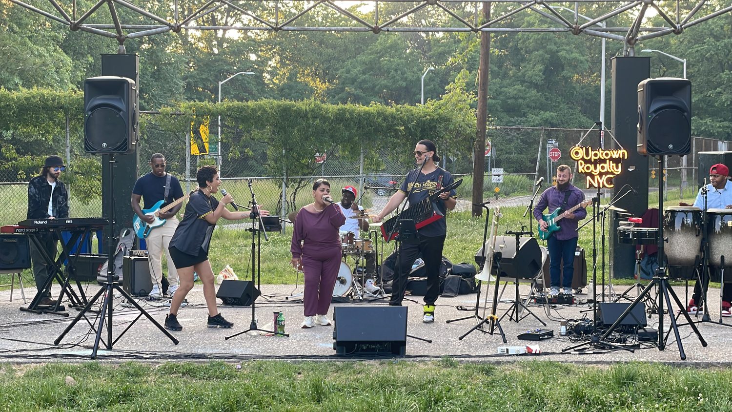 Live sound and PA setup on a band stage